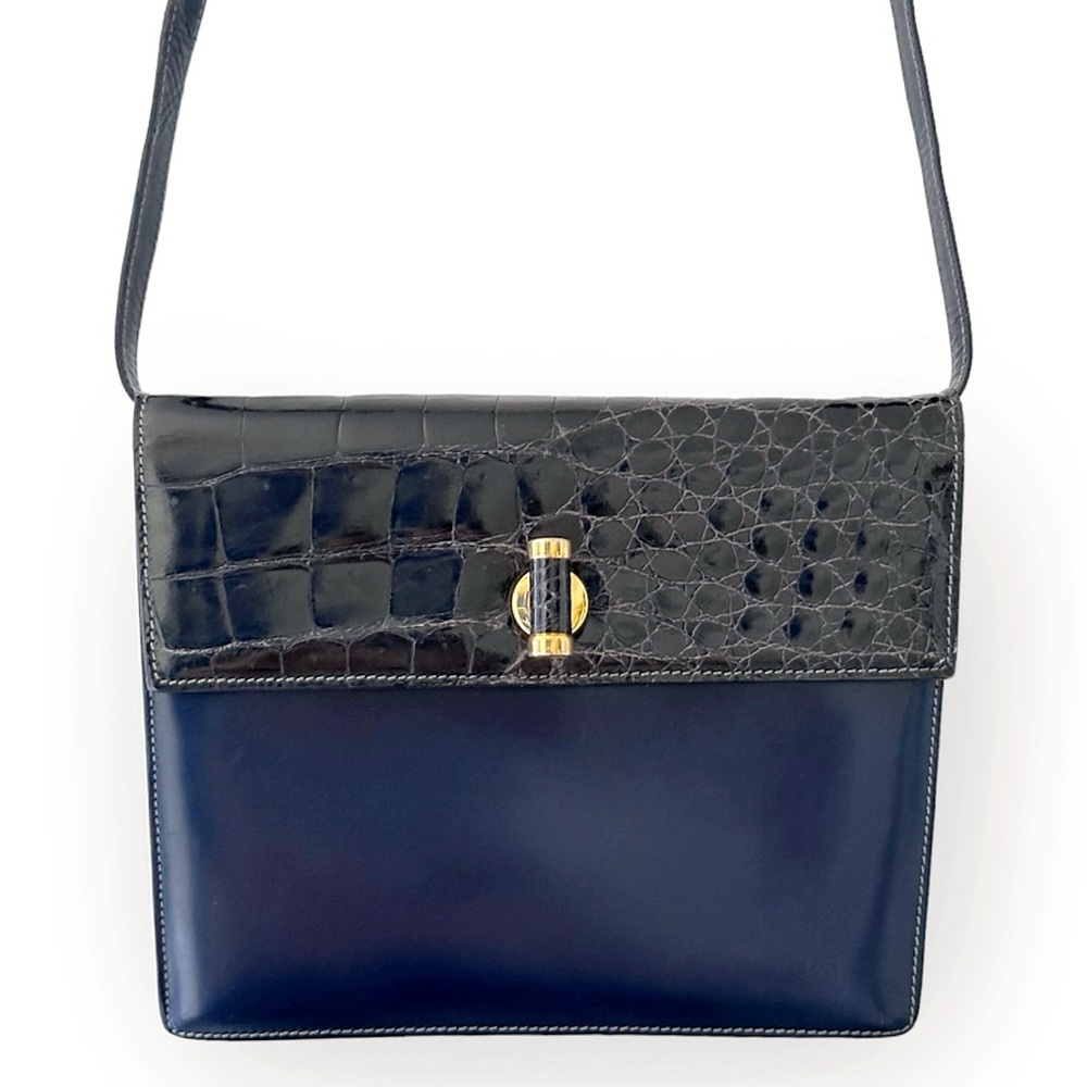 RARE 70s Gucci Vintage Blue Leather & Crocodile Crossbody Bag Amazing Condition - Picture 2 of 16